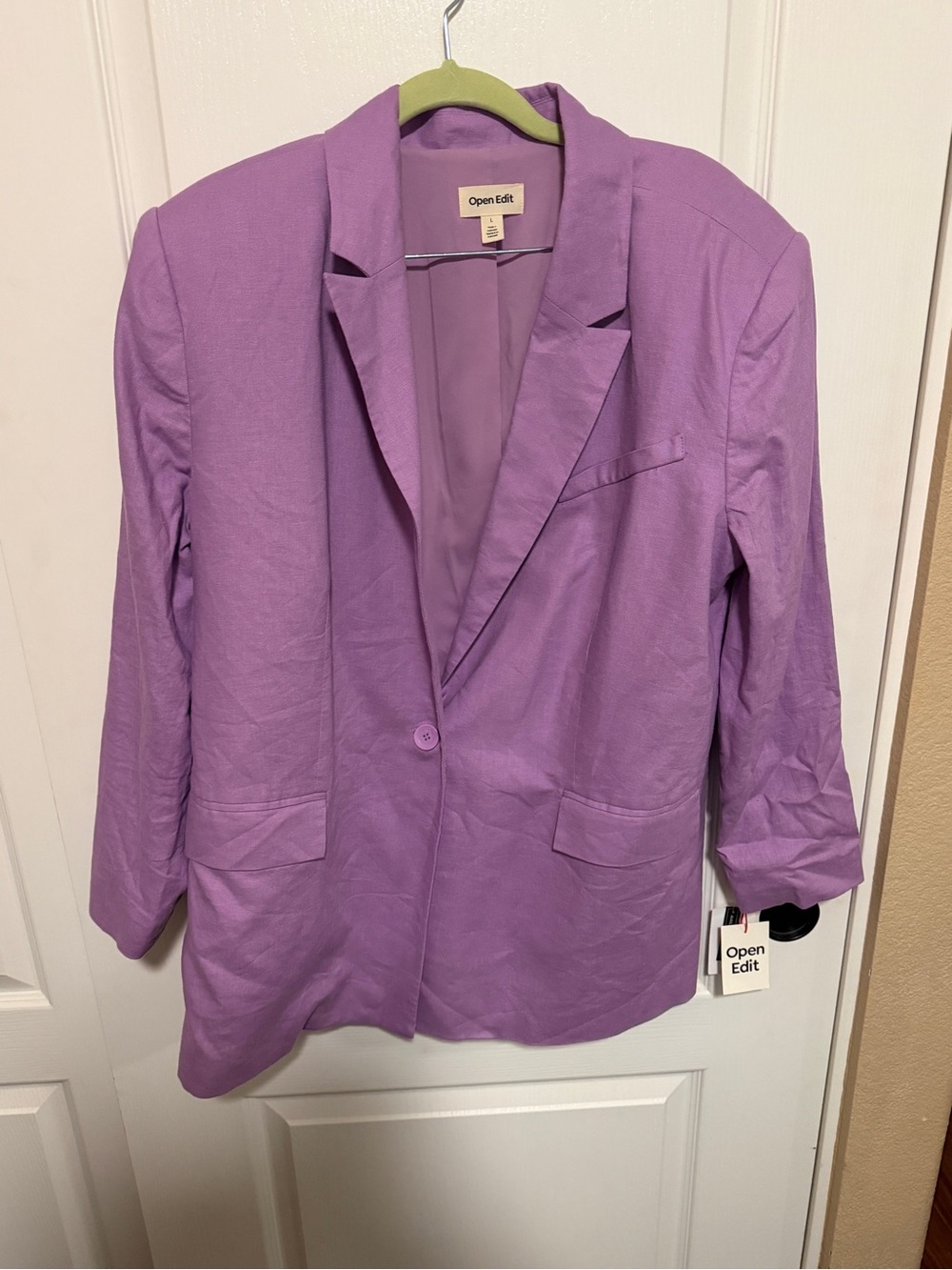 Open Edit Lilac Single-Button Blazer for Women